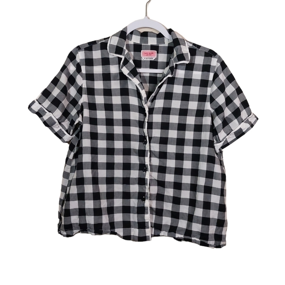 KATE Spade Ladies Short Sleeve Gingham Print Pajama Top- M